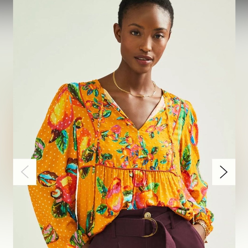 Farm Rio Beatriza orange floral fruit print blouse size‎ small